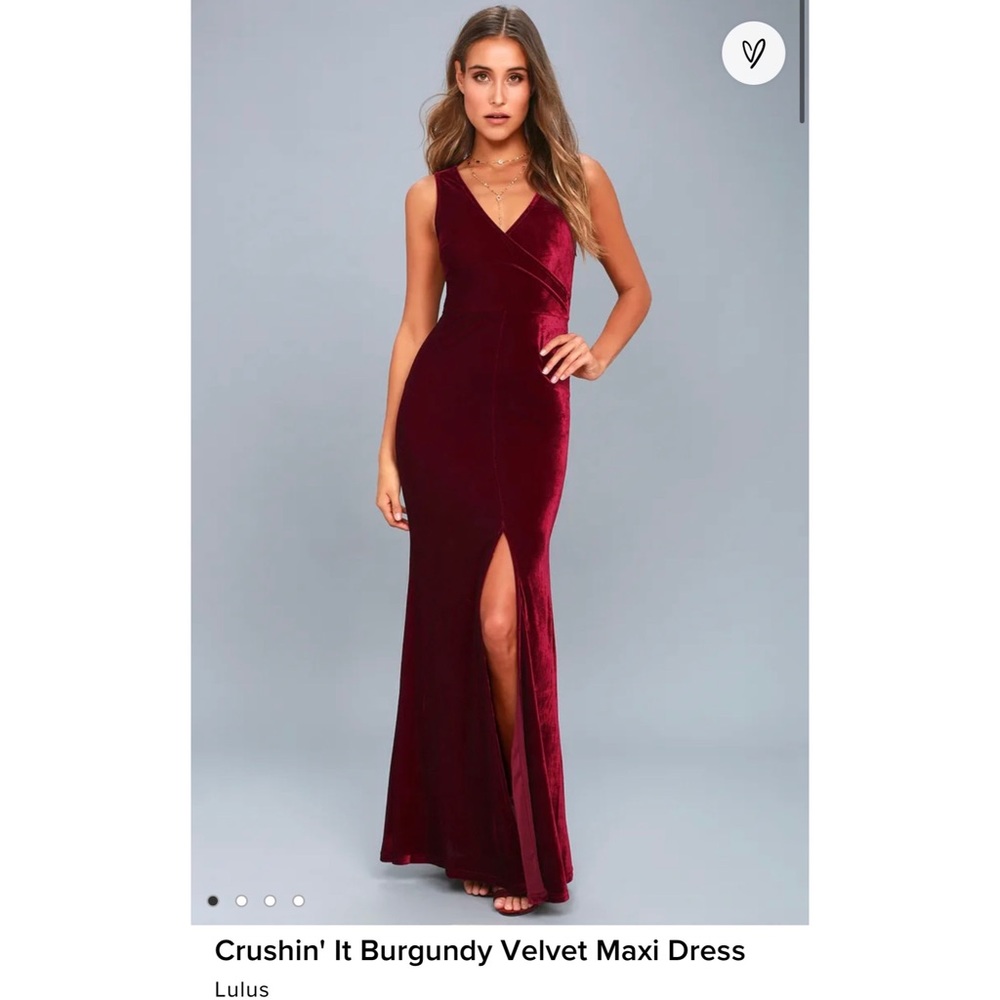 Lulus Crushin It Burgundy Velvet Maxi Dress w/ slit XS